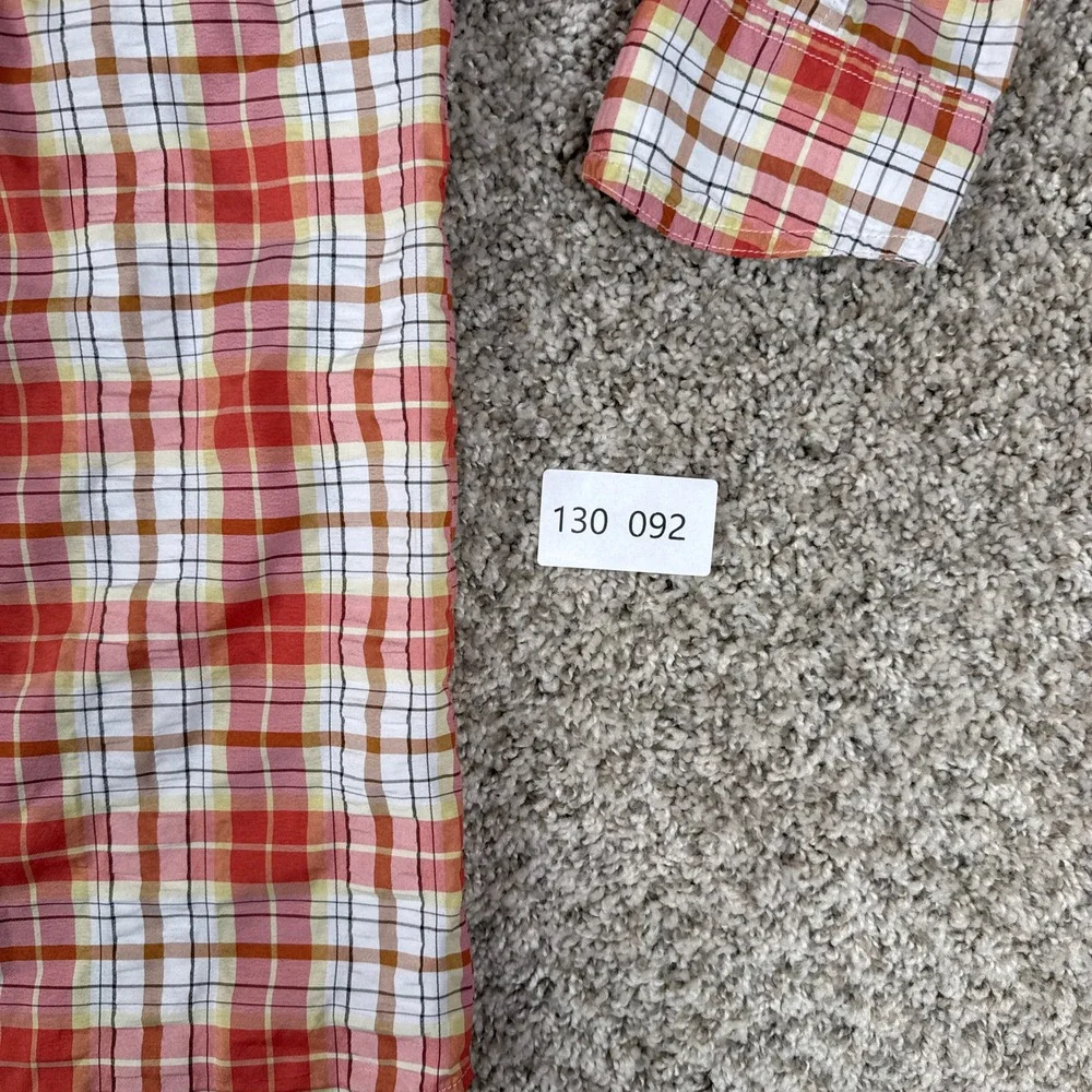 Orvis Shirt Mens Medium Orange Plaid‎ Active Fit Ventilated Fishing Button Down